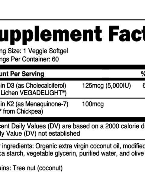 Transparent Labs Vitamin D3 and K2 Softgels | 60 Servings